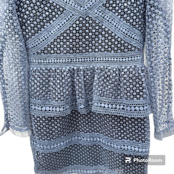 Aqua Bloomingdales Ruffled Dot Crochet Lace Longsleeve Dress Medium - Picture 5 of 8